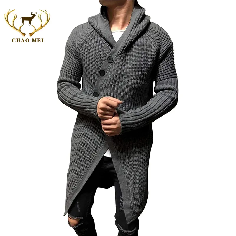 20201 Hot Sale Solid Hooded Knit Long Sleeve Cardigan Sweater Man