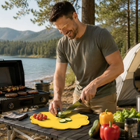 Planche à découper pliable en silicone de qualité alimentaire certifiée FCM, motif tournesol, tapis de cuisine portable antidérapant pour le camping en plein air et les voyages