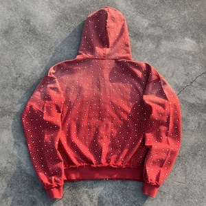 Sweat à capuche en coton premium à double fermeture éclair, broderie personnalisée, strass, lourd, délavé à l'acide, effet vieilli – Fabricants - Product Image 2