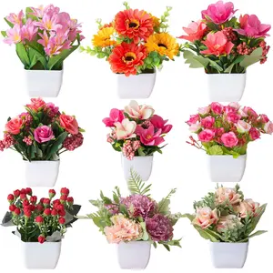 Wedding Arrangements Potted Artificial Flowers Real Touch Fake Flowers in Pot for Home Office Decoration Desktop Decor