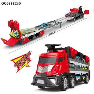 Kids Track Rail Shooting Car Folding Storage Truck Toys With 6pcs Alloy Car