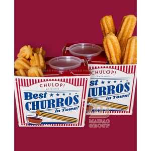 Eco Friendly manico personalizzato Churros frittelle salsa vassoio scatola torta ciambelle biscotti Sushi Brownie carta porta via scatola di imballaggio - Product Image 2