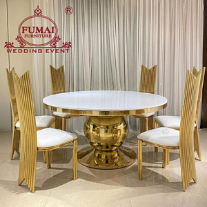 Dubai royal luxury furnitru golden SS stand circla table à manger set mdf top table à gâteaux - Product Image 2