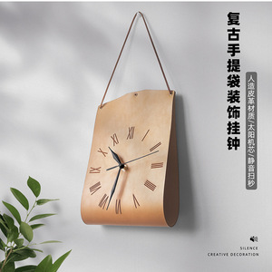 Artistic and creative leather wall <b>clock</b>, living room bedroom home wall <b>clock</b>, <b>silent</b> decorative <b>clock</b>, retro dial <b>clock</b> - Product Image 1