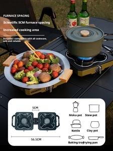 Estufa de Camping de Doble Quemador, Estufa de <span class=keywords><strong>Gas</strong></span> <span class=keywords><strong>Butano</strong></span> Plegable, Estufa Exterior Portátil, Cocina de Camping Portátil, Quemador Exterior Potente - Product Image 3