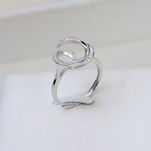 Bague ouverte en argent S925 pour femme avec perle réglable de 9 mm, support d'accessoires DIY, taille 195, bagues à perles - Product Image 2