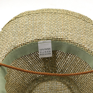 Cappello da cowboy occidentale in paglia di carta per uomo, a tesa larga, con protezione solare, cinturino sottogola e decorazione retrò con cordino, ideale per viaggi in spiaggia e attività all'aperto. - Product Image 6
