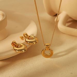 ชุดเครื่องประดับสแตนเลสชุบทองสำหรับผู้หญิง สร้อยคอ ต่างหู กำไลข้อมือ ประดับคริสตัลรูปสัญลักษณ์สันติภาพ ขายส่ง - Product Image 1