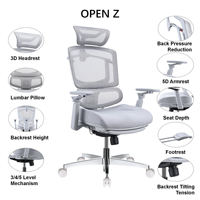 Chaise de bureau ergonomique en maille à dossier haut, accoudoirs 5D, siège en mousse inclinable multi-positions, durable, pour espace de travail professionnel et projets