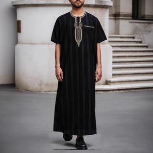 Ropa Islámica Lijia, Túnica Marroquí para <span class=keywords><strong>Hombre</strong></span>, Cuello Redondo, Bordado a Rayas, Jubba Thobe de Alta Calidad, Thobe Musulmán para <span class=keywords><strong>Hombre</strong></span> de Dubái y Arabia Saudita - Product Image 3