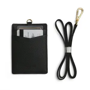 New Trendy Fashion Genuine Italian Cow Leather ID Card Badge Holder With Lanyard Card Wallet Business Name ID Card Holder