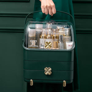 Boîte de rangement cosmétique trèfle à quatre feuilles 18L avec tiroirs et couvercle transparent pour produits de soin de la peau, organiseur de bureau - Product Image 3