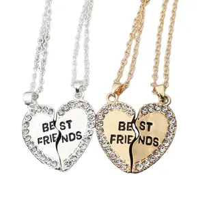 Delicate COUPLE silver best friend forever BFF half part heart necklace