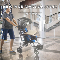 Poussette rose pour enfants avec pare-soleil, fauteuil roulant manuel confortable en acier, certifié CE, réadaptation, capacité 50 kg, durable