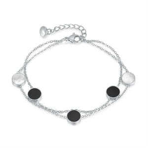 High Quality Black <b>Shell</b> Round Charms Double Layers Stainless Steel Gold Chain <b>Bracelet</b> for Women - Product Image 2