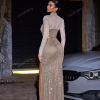 Robes de soirée de luxe D&M, ensemble de robes longues pour femmes, sequins lourds, haut court à manches longues, robe longue de soirée, ensemble 2 pièces