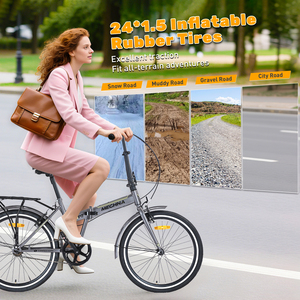 Bicicleta Plegable de 24 Pulgadas para Adultos, Cuadro de Acero, Frenos V Dobles, 220 Libras, con <span class=keywords><strong>Guardabarros</strong></span>, Bicicleta Urbana Compacta y Portátil, en Existencia en EE. UU. - Product Image 5