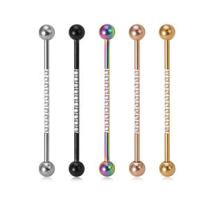 <span class=keywords><strong>Piercing</strong></span> transversal unisexe en acier inoxydable, barre industrielle de 38 mm avec micro-insert zircon, bijou de <span class=keywords><strong>piercing</strong></span> pour l'oreille - Product Image 1