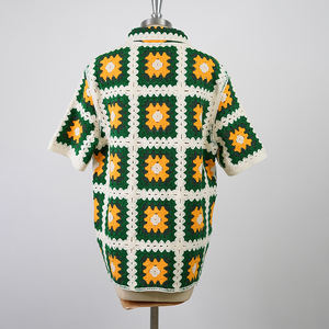 <span class=keywords><strong>Polo</strong></span> Vintage con Bottoni e Collo a V, Aderente, Estiva a Maniche Corte, in Maglia Aperta, Casual in Cotone <span class=keywords><strong>Jacquard</strong></span> all'Uncinetto - Product Image 6