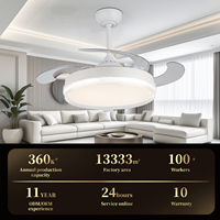 Ventilateur de plafond LED rechargeable invisible à 4 pales en métal décoratif simple avec télécommande pour usage domestique et hôtelier