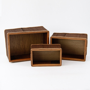 Fournitures de bureau Bureaux en bois Paniers avec poignées Cadre en bois Panier de <span class=keywords><strong>rangement</strong></span> tissé en rotin Boîtes de <span class=keywords><strong>rangement</strong></span> en bambou pour articles divers - Product Image 4