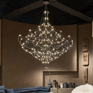 Lámpara de Araña LED Moderna, Creativa y de Lujo, con Diseño de Cielo Estrellado, Red de Alambre de Acero con Flores Grandes y Redondas, para Escaleras y Sala de Estar - Product Image 1