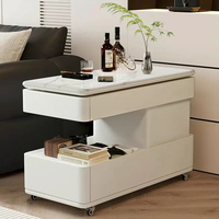 Table d'appoint mobile avec plateau relevable, meuble de rangement pour salon, organisateur de rangement, table de chevet avec roulettes