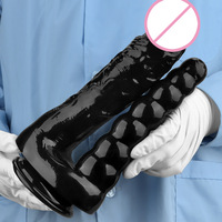 Dildo réaliste surdimensionné extra-long en PVC noir à double tête pour couples lesbiens