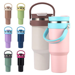 40oz polvere rivestita Flip paglierino senza Bpa in acciaio inox a doppia parete vuoto termico per auto da viaggio tazza tazza da caffè con manico - Product Image 1