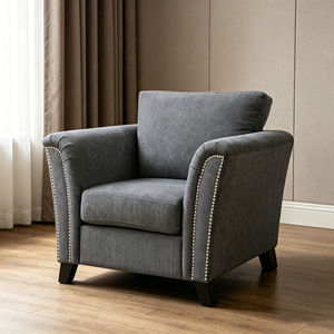 <span class=keywords><strong>Fauteuil</strong></span> d'appoint moderne en tissu <span class=keywords><strong>lin</strong></span> gris avec garniture cloutée pour salon - Product Image 2
