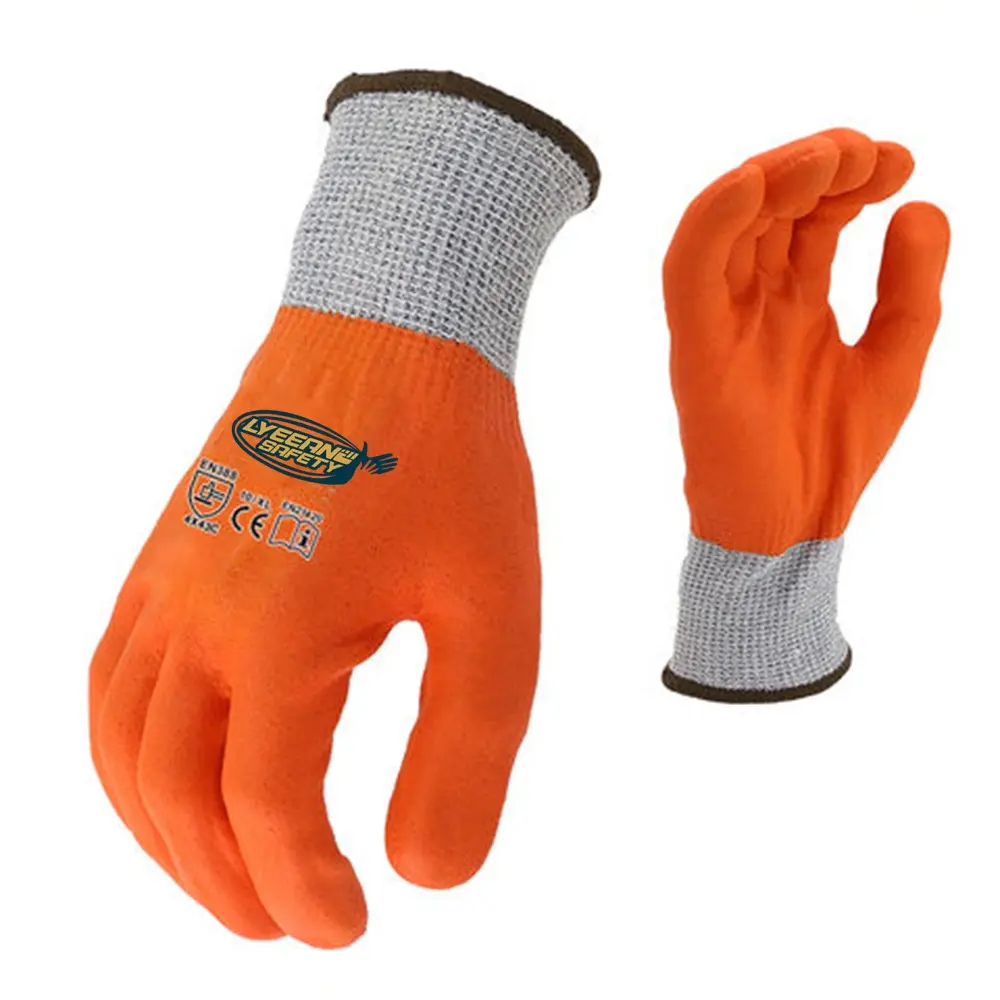 Lyeeang Safety Custom Logo Liner Anti Wear Palm Dipped Glove En388 Level 5 Cut Resistant Pu Coated Work Gloves For Wind Power