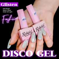 Robifel Gel à paillettes réfléchissant Disco, couleur personnalisable (OEM), biologique, sans HEMA, vernis à ongles UV à paillettes, effet soak-off