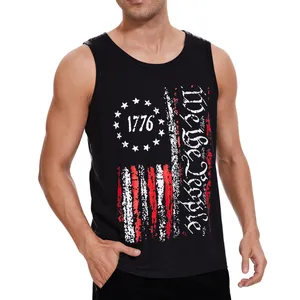 OEM 4 de Julio camisas para hombres bandera americana camiseta sin mangas 1776 patriótico camisetas sin mangas para hombres gimnasio entrenamiento gráfico EE. UU. Bandera superior