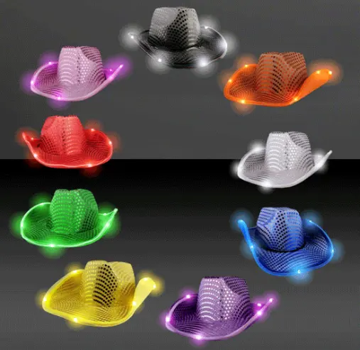공장 직접 도매 LED 깜박이 조명 카우보이 모자 스팽글 파티 성능