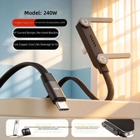 Câble de charge rapide USB-C vers USB-C 240W 5A avec tressage en nylon, alliage de zinc et support de téléphone pliable