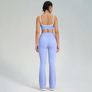 B4014 + K4542 Bán Buôn Đàn Hồi Cao Của Phụ Nữ Lulu Yoga Thiết Lập Thoải Mái Độ Ẩm Wicking Phòng Tập Thể Dục Tập Thể Dục loe Quần Thể Thao Áo Ngực Thiết Lập - Product Image 5