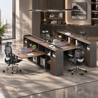 Poste de travail modulaire en L pour 4 personnes avec armoire de rangement, bureau moderne en bois pour personnel de bureau