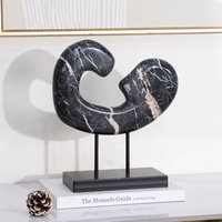 Sculpture abstraite en marbre personnalisable, art en pierre noir et blanc, ornement décoratif avec base en métal pour commande en gros
