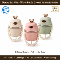 Mignon Gobelet en Verre Moderne avec Oreilles de Lapin et Perles, Capacité 350ml/400ml, Écologique, Logo Personnalisable, Portable pour Café et Eau au Bureau