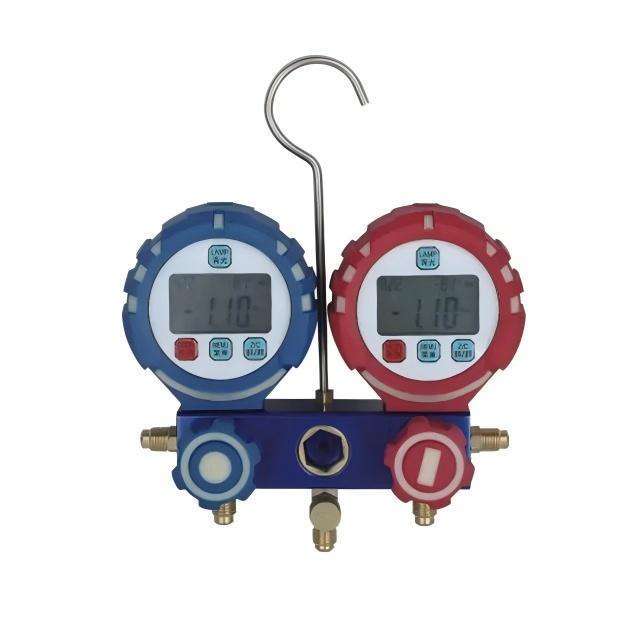 4-Valve Digital Manifold Gauge with Vacuum and Temperature Measurement for Automotive AC Repair and Residential HVAC Maintenance