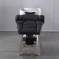 Chaise de shampooing moderne en fibre de salon de coiffure avec base en acier inoxydable, ascenseur électrique, bol et chaise de shampoing rotatifs, meubles de salon de coiffure
