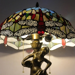LongHuiJing 16inch Traditional Fashion Rustic American Tiffany Mermaid <b>Base</b> LED <b>Table</b> <b>Lamp</b> Handmade Dragonfly Stained Glass - Product Image 3