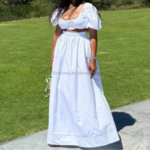 Women's <b>White</b> <b>2</b> <b>Piece</b> <b>Set</b> - Puff Sleeve Square Neck Crop Top & High Waist Maxi Skirt Womens <b>Set</b> African Clothes Fashion - Product Image 3