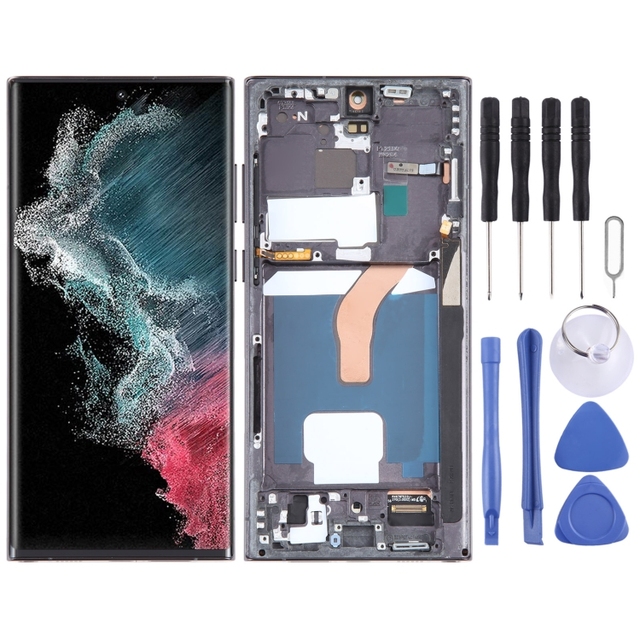 For Samsung Galaxy S22 Ultra 5G SM-S908U US Edition 6.78 Inch OLED Material LCD Screen Digitizer Full Assembly with Frame
