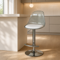 Tabouret de bar moderne en plastique transparent, hauteur réglable, pivotant, siège rembourré, base en métal chromé, repose-pieds, pour salle à manger et atelier