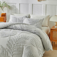 Ensemble de housse de couette en chenille tuftée 100% coton, écologique, certifié OEKO-TEX, moderne, toutes saisons, taille Queen, damassé blanc, 3 pièces