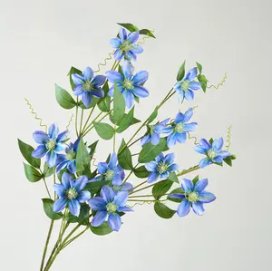 도매 인공 꽃 실크 클레 마티스 포도 나무 꽃 결혼식 장식을위한 자주색 꽃