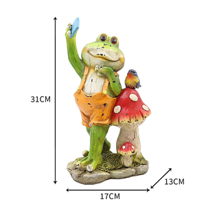 Divertente Statua in Resina a Forma di Rana con <span class=keywords><strong>Uccello</strong></span> e Fungo per Decorazione Giardino - Product Image 2