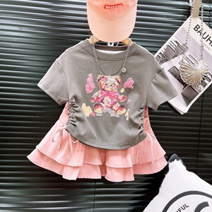 Summer New Girls Cute <strong>Cartoon</strong> Suit Drawstring Short Sleeve Top plus Princess <strong>Skirt</strong> Two-Piece Casual <strong>Print</strong> Pattern Clothes Set - Product Image 4