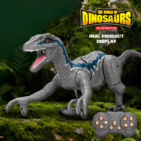 CQZNRC Dinosaurio Velociraptor de Control Remoto 2.4G con Spray de Agua, Luz LED y Sonido de Rugido - Dinosaurio RC Interactivo para Niños